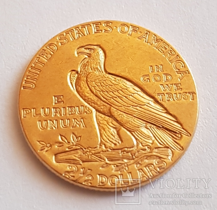 2,5 $ доллара США 1928 года 4,18г. золота 900’ Индеец, фото №2
