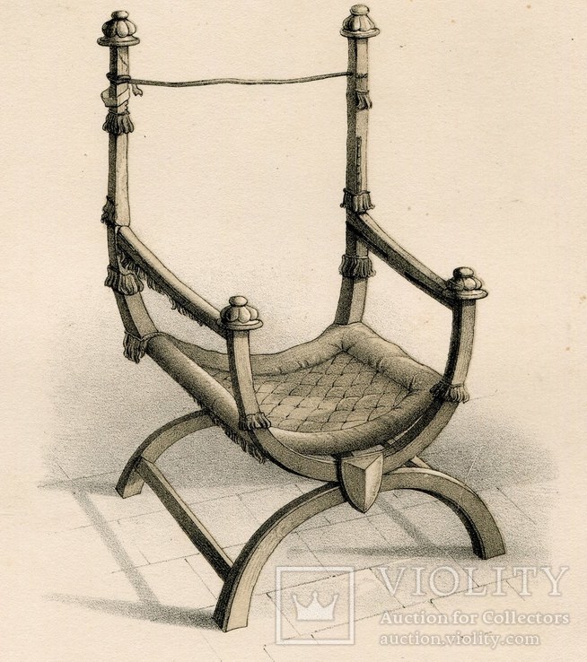 Гравюра. Англия. 28х19см, Старинное Коронационное кресло, артефакт Йоркского собора