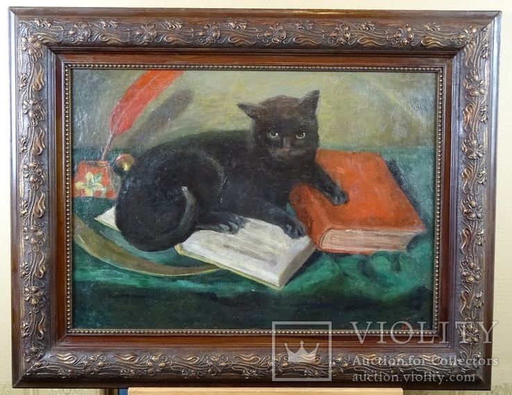 Австрийский художник Натюрморт с черным котом, фото №2