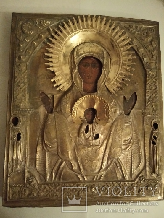 Икона Богоматерь Знамение в бронзовом окладе