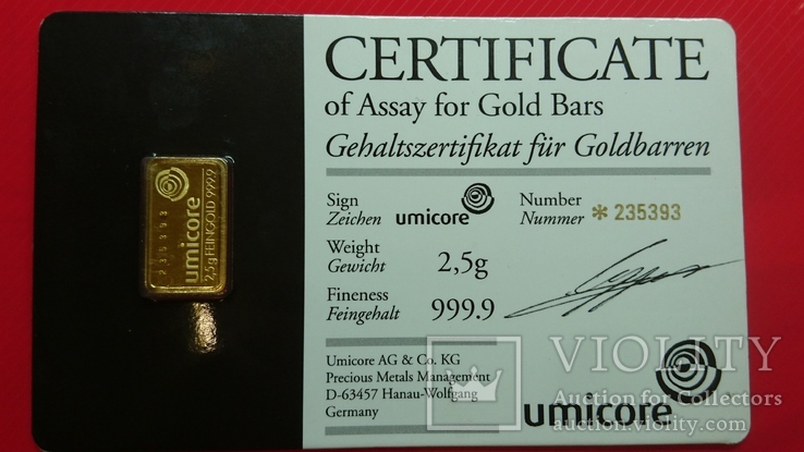 Банковский слиток золота 2,5 грамм 999,9 пробы., фото №2