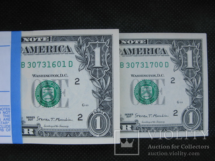 1 долар США   2017рік  UNC (3 корінці 300 доларів  номер в номер), фото №6