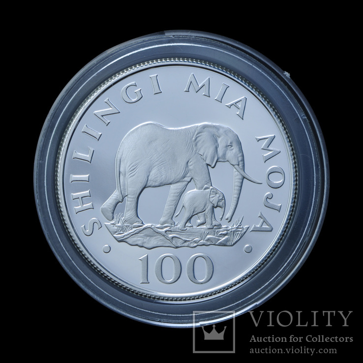 100 Шиллингов 1986 Всемирный Фонд дикой природы - Слоны, Танзания