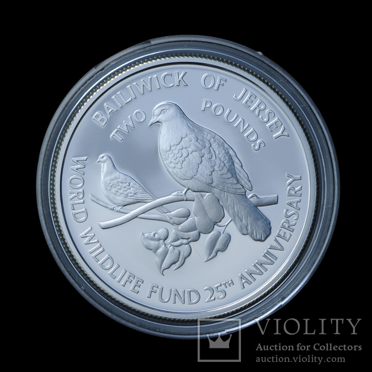 2 Фунта 1987 25 лет Всемирному фонду дикой природы - Голуби (Серебро 0.925, 28.4г), Джерси