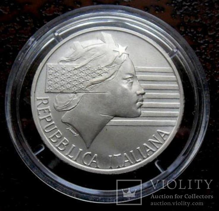 10000 лир Италия 1994 состояние UNC серебро, фото №2