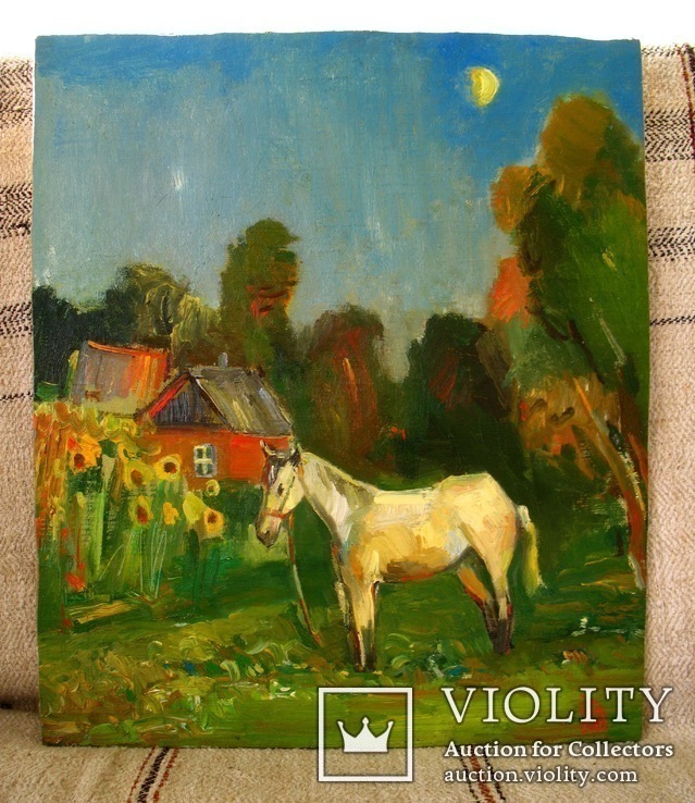 Білий кінь, полотно на оргаліті, олія, 44Х38 см, 2002, фото №3