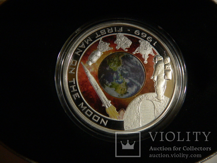 Первый человек на Луне - серебро, унция, 1 доллар, Острова Кука, фото №3