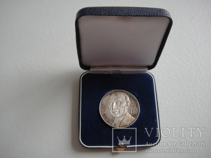 Медаль, серебро, Конрад Аденауэр, ГДР, 1000 проба, унция, фото №2