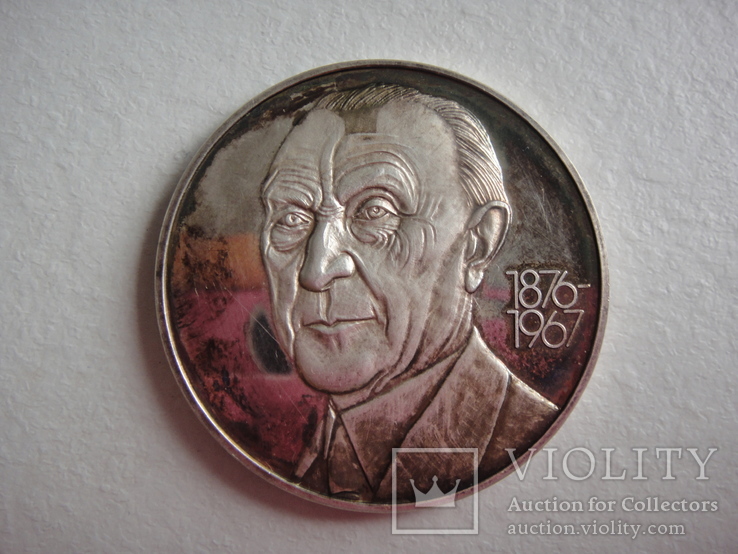 Медаль, серебро, Конрад Аденауэр, ГДР, 1000 проба, унция, фото №3