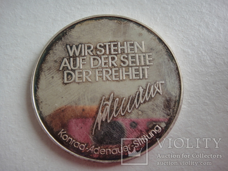 Медаль, серебро, Конрад Аденауэр, ГДР, 1000 проба, унция, фото №7