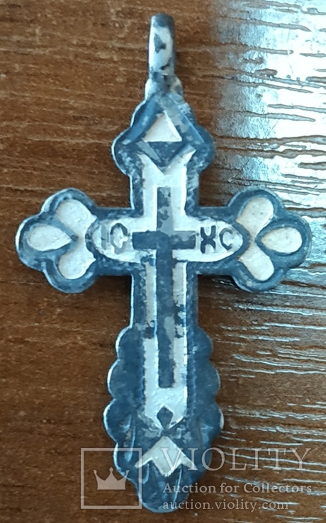 Царский серебряный крестик 84 проба с эмалями, фото №2