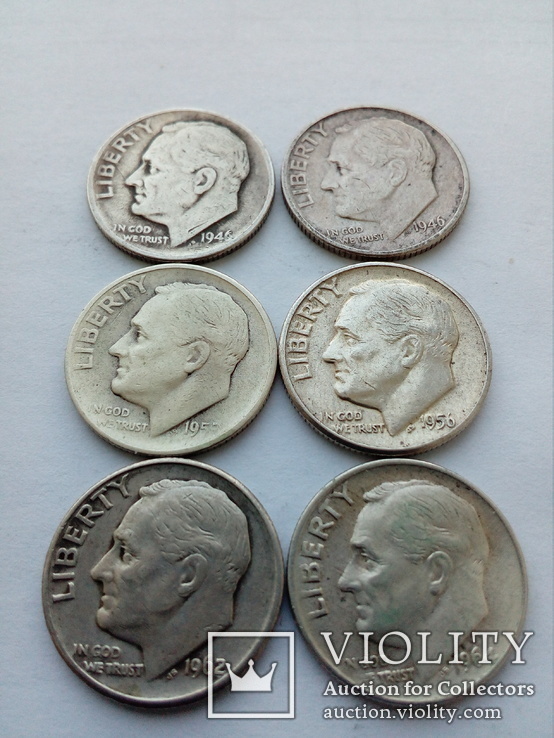 10 центов 1946, 1946, 1952,1956, 1962, 1964 США, серебро, фото №3