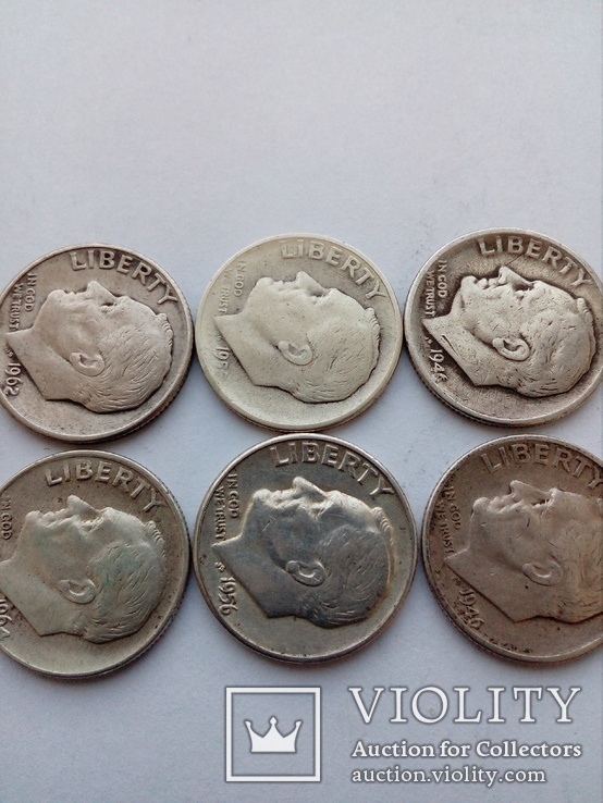 10 центов 1946, 1946, 1952,1956, 1962, 1964 США, серебро, фото №4