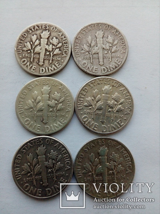 10 центов 1946, 1946, 1952,1956, 1962, 1964 США, серебро, фото №7