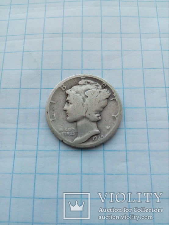 10 центов 1935 США, серебро, фото №2