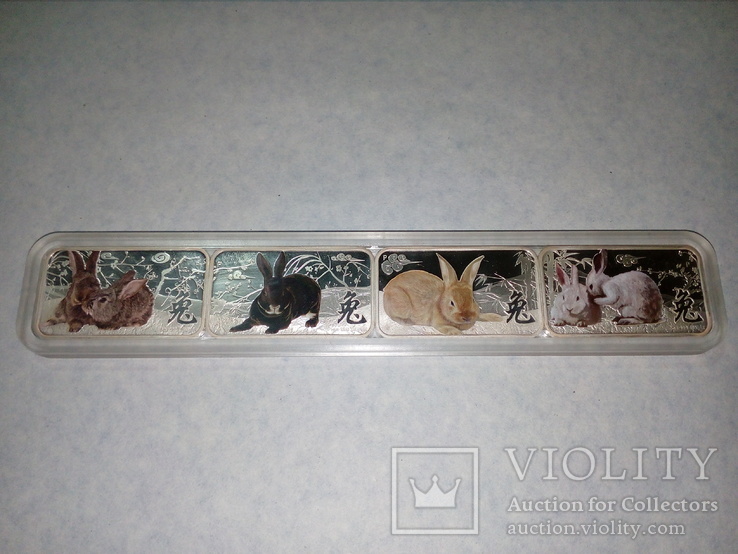 Набор Год Кролика 4 монеты 2011 года по 1 унции серебро 999 Острова Кука, фото №2