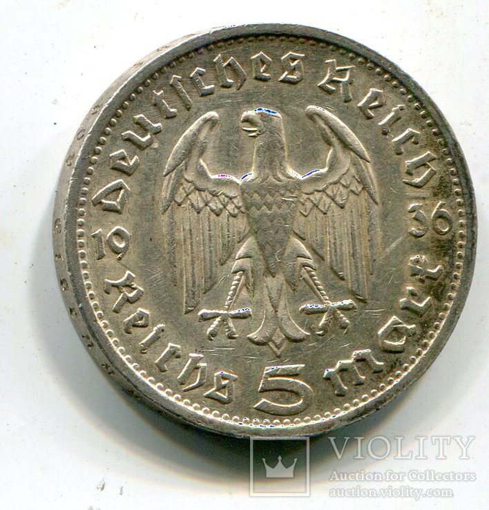 5 марок 1936 г. Монетный двор G, фото №3