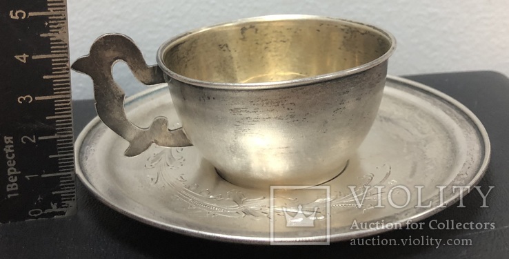 Серебряная кофейная чашечка с блюдцем 875 пробы - 95,4 грамм, фото №4
