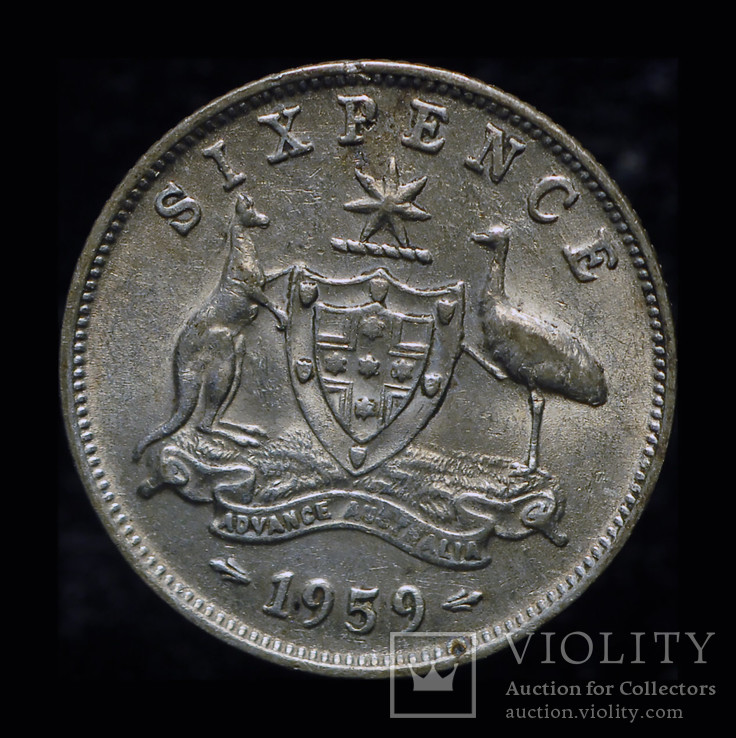 Австралия 6 пенсов 1959 Unc серебро