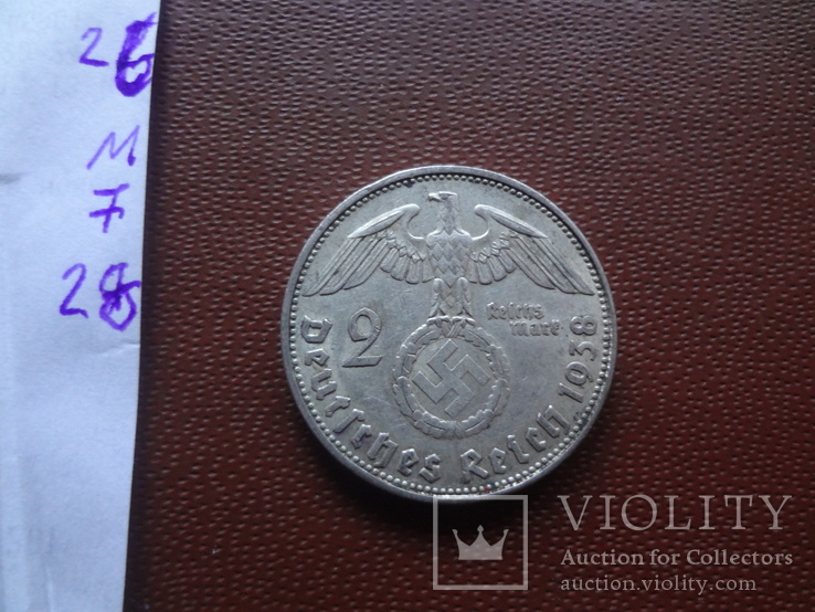 2 марки 1938  Е  Германия  серебро   (М.7.28)~, фото №6