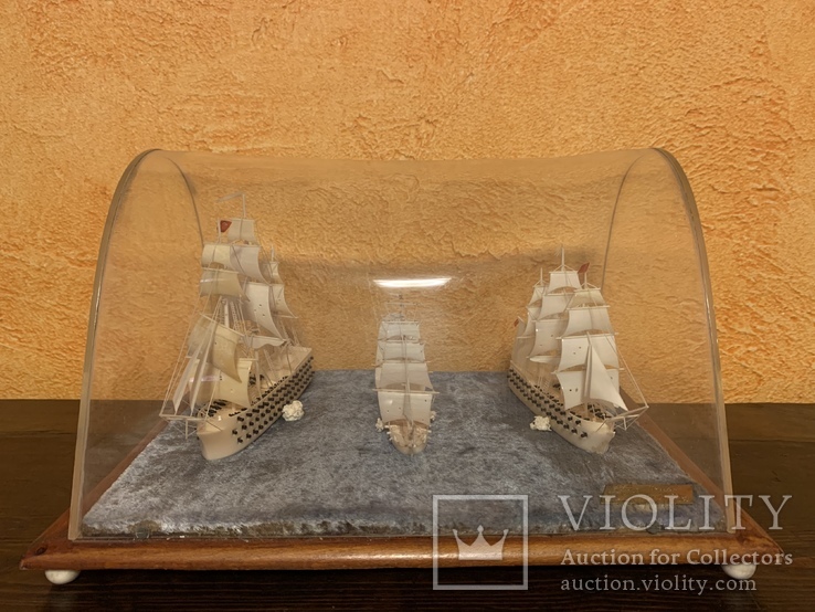 Композиция резные парусные корабли из кости бивня моржа кашалота или слона, фото №3