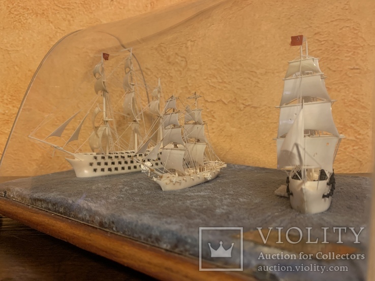 Композиция резные парусные корабли из кости бивня моржа кашалота или слона, фото №13