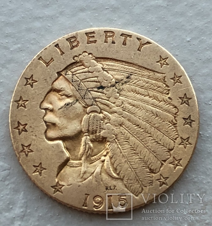 2,5 $ 1915 год США золото 4,16 грамм 900’, фото №2