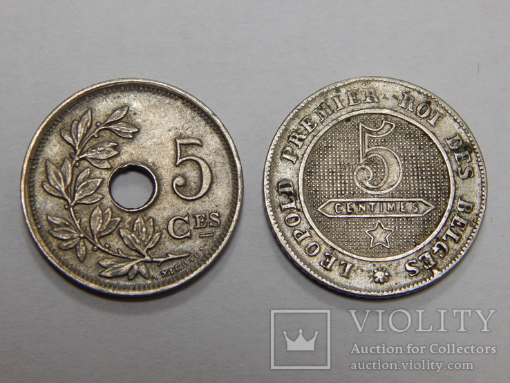 2 монеты по 5 центимес, Бельгия