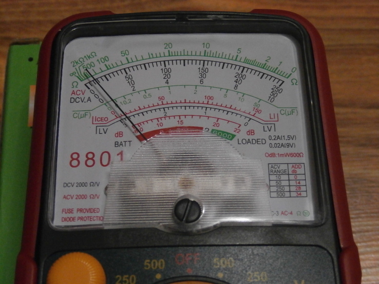 Тестер аналоговый 8801,стрелочный,измерения,прозвон цепи,тест батарей,мультиметр, фото №5