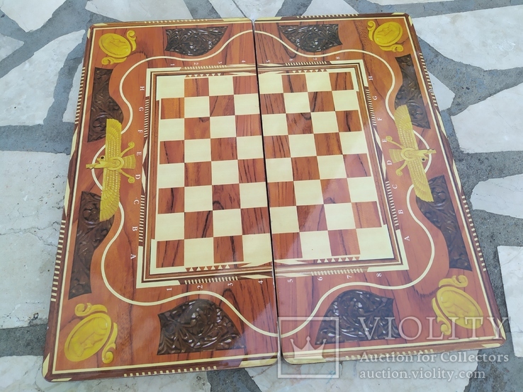 Доска для игры в шахматы и нарды росписная, фото №2