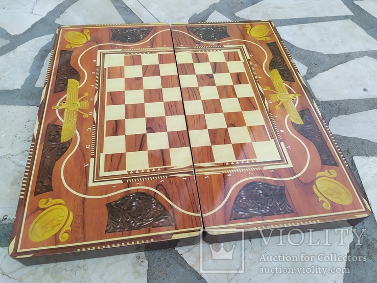 Доска для игры в шахматы и нарды росписная, фото №4