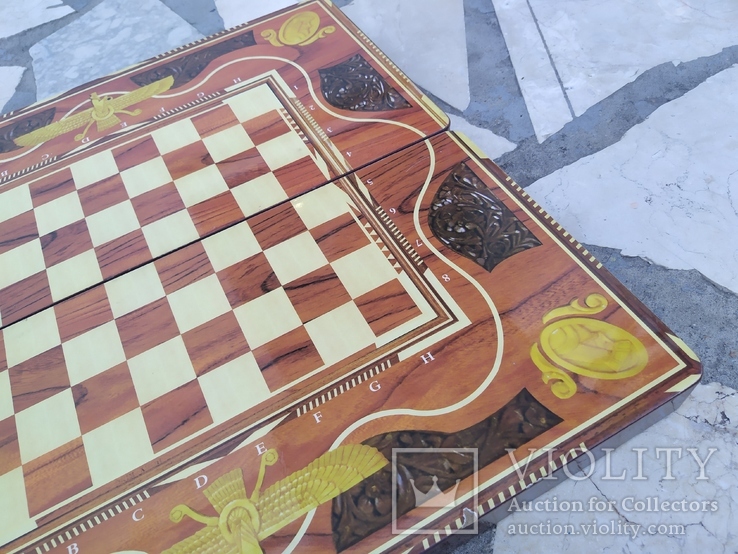 Доска для игры в шахматы и нарды росписная, фото №6