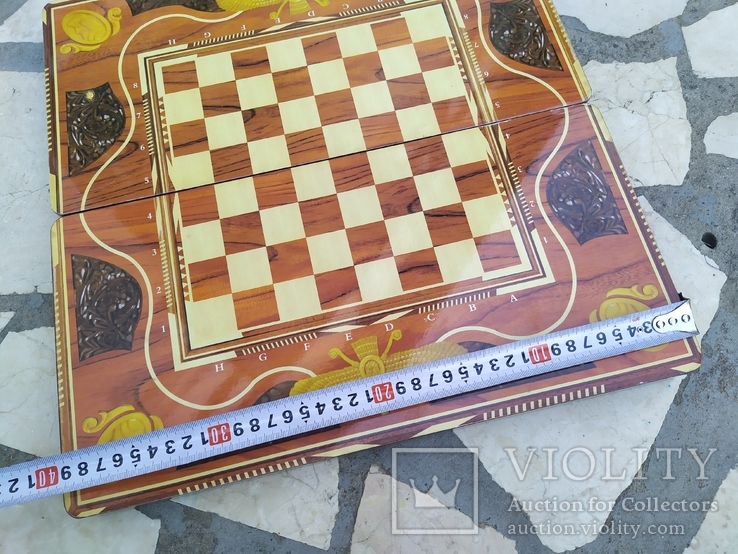 Доска для игры в шахматы и нарды росписная, фото №12