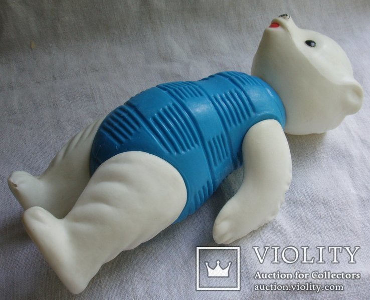 Игрушка белый медведь, Мишка, на резинках, клеймо, пластмасса., фото №4