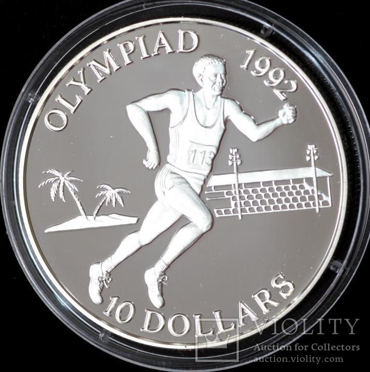 Серебряная монета Соломоновых островов 10 долларов 1991 г. Олимпиада в Барселоне 1992 г.