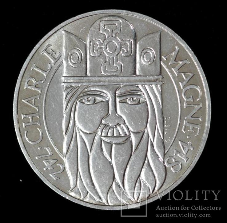 Серебряная монета Франции 100 франков 1990 г. Карл Великий
