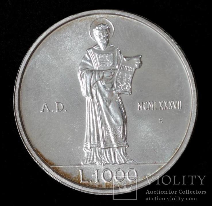 Серебряная монета Сан-Марино 1000 лир 1987 г. 15 лет возобновления чеканки лиры.