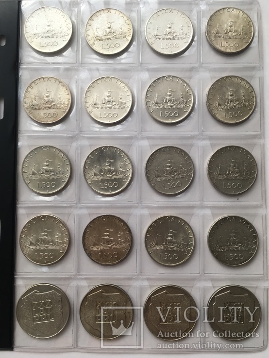 Італія 500 лір + Польща 200 злотих Срібло (20 монет), фото №2