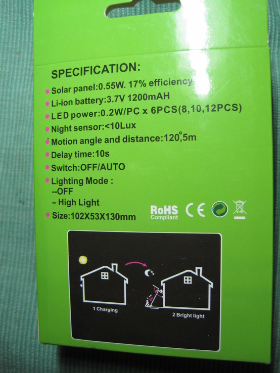 Уличный светильник аккумуляторный с солнечной панелью и датчиком движения, photo number 3