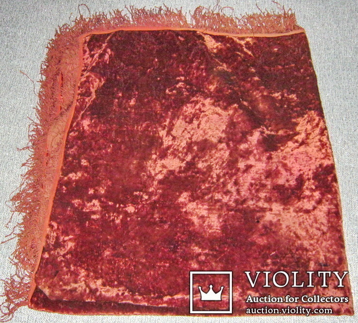 Старая скатерть бордово-красная, плюшевая 120х132см, фото №2