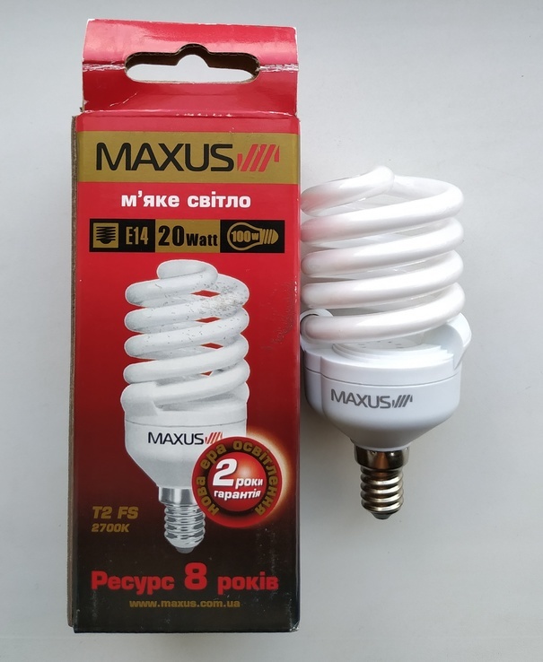Лампочки LED 5W 6500K E14, 5 шт. + спіраль Maxus 20W 2700K E14, фото №3