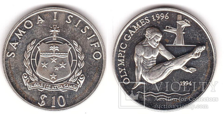 Samoa Самоа - 10 Dollars 1994 XF Олимпиада 1996 серебро JavirNV