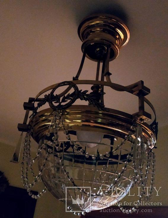 Антикварная люстра латунь ручная шлифовка стекла  в стиле АМПИР, фото №5