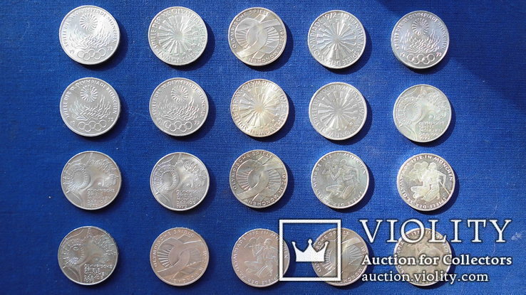 Полная коллекция памятных серебряных монет Олимпиада 1972 в Мюнхене. 10 Марок 20 шт, фото №5