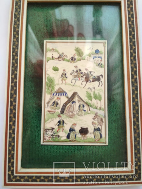 Персидская миниатюра на кости в раме, фото №3