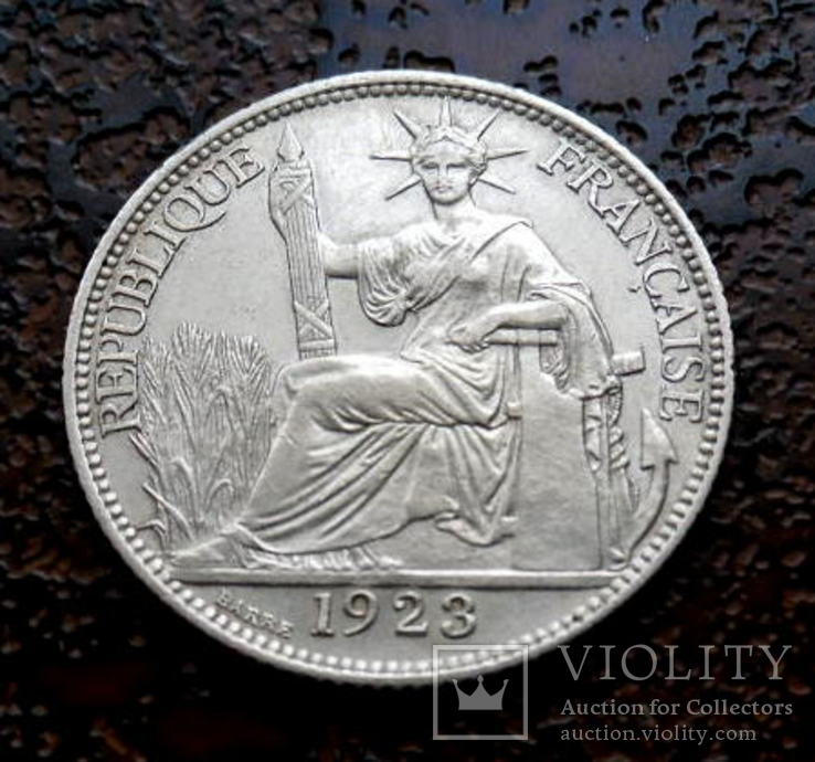 20 центов Французский Индокитай 1923 состояние UNC серебро, фото №2