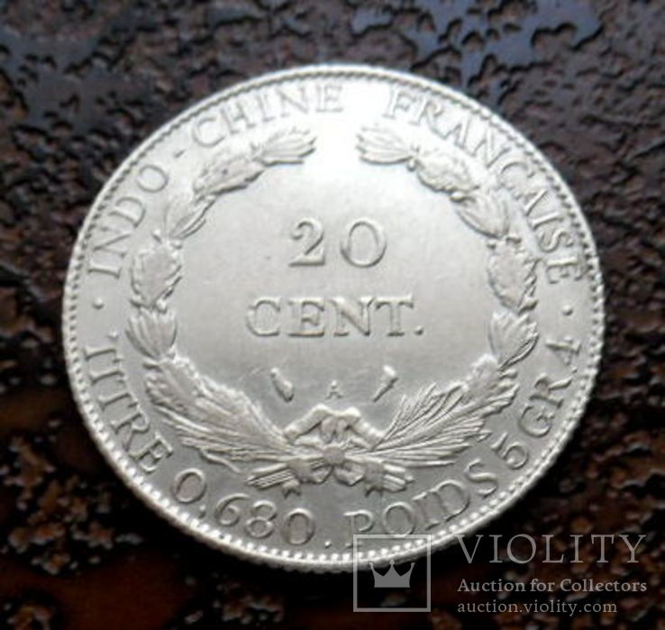 20 центов Французский Индокитай 1923 состояние UNC серебро, фото №5
