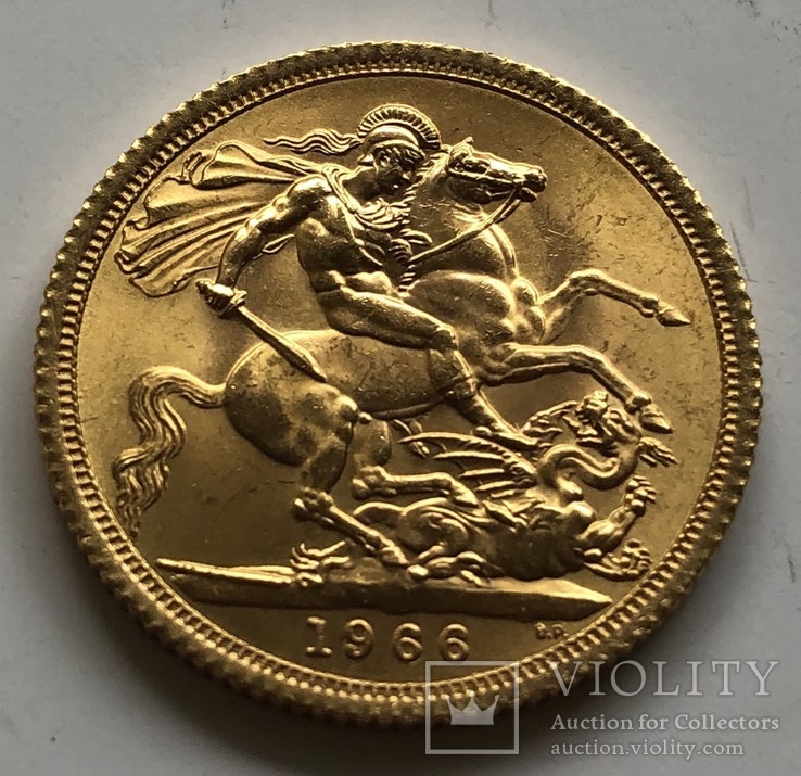 1 соверен 1966 год Англия золото 7,99 грамм 917’, фото №2