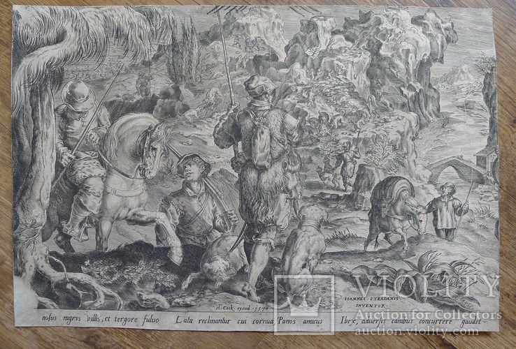 Сцена охоты.Гравюра на меди.1570 год. Ян ван дер Страт(Страданус) 1523-1605гг., фото №2