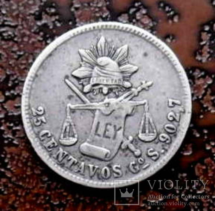 25 сентаво Мексика 1879 состояние серебро, фото №2